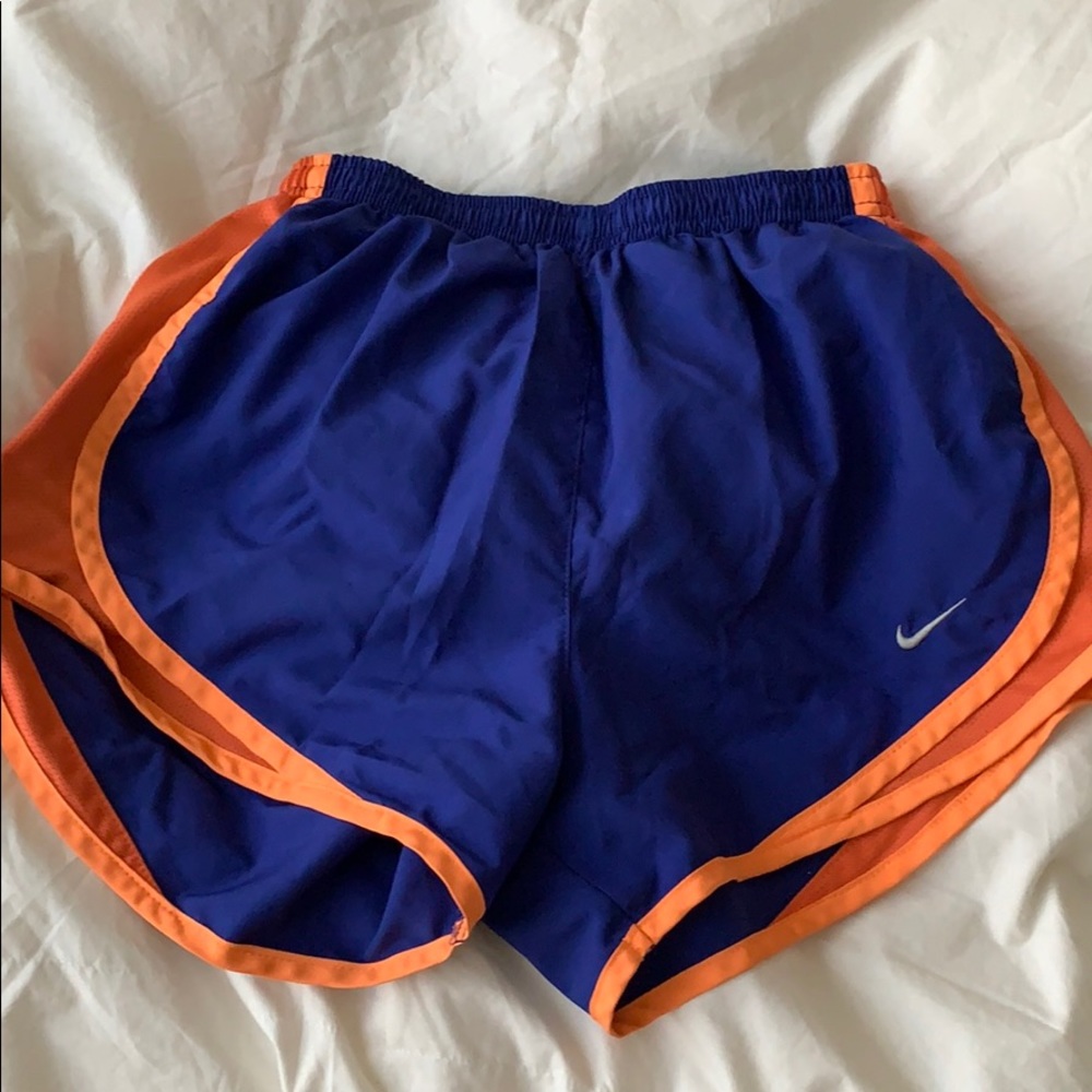 Purple/blue and orange Nike tempo shorts